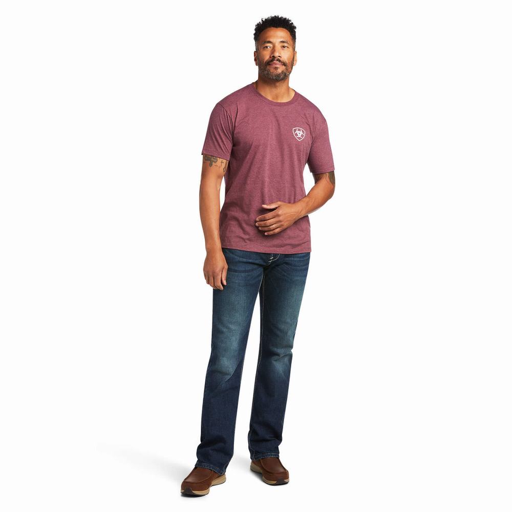 Burgundy Ariat Flag Circle Men's Polo Shirts | PCVG51803