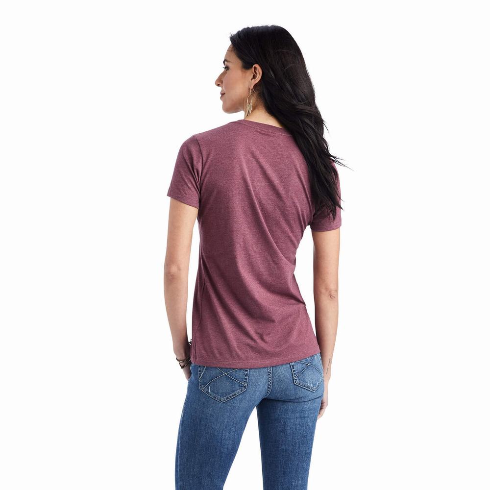 Burgundy Ariat Floral Letters Women's Tops | BZHO93154