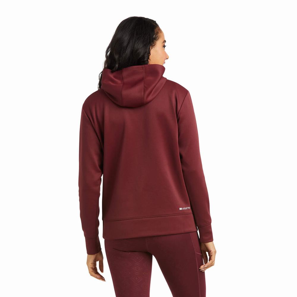 Burgundy Ariat Logo Tek Women's Hoodies | LDAT73912