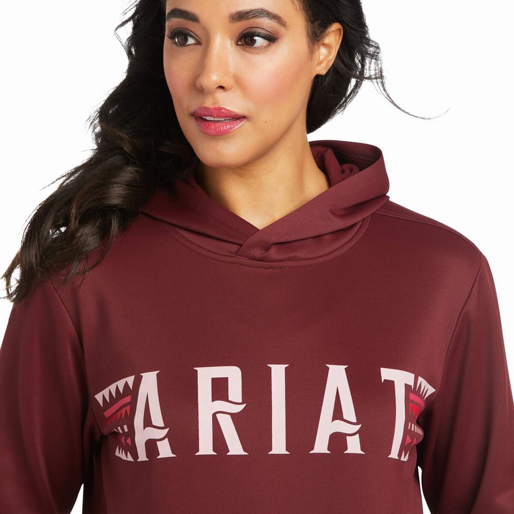 Burgundy Ariat Logo Tek Women's Hoodies | LDAT73912