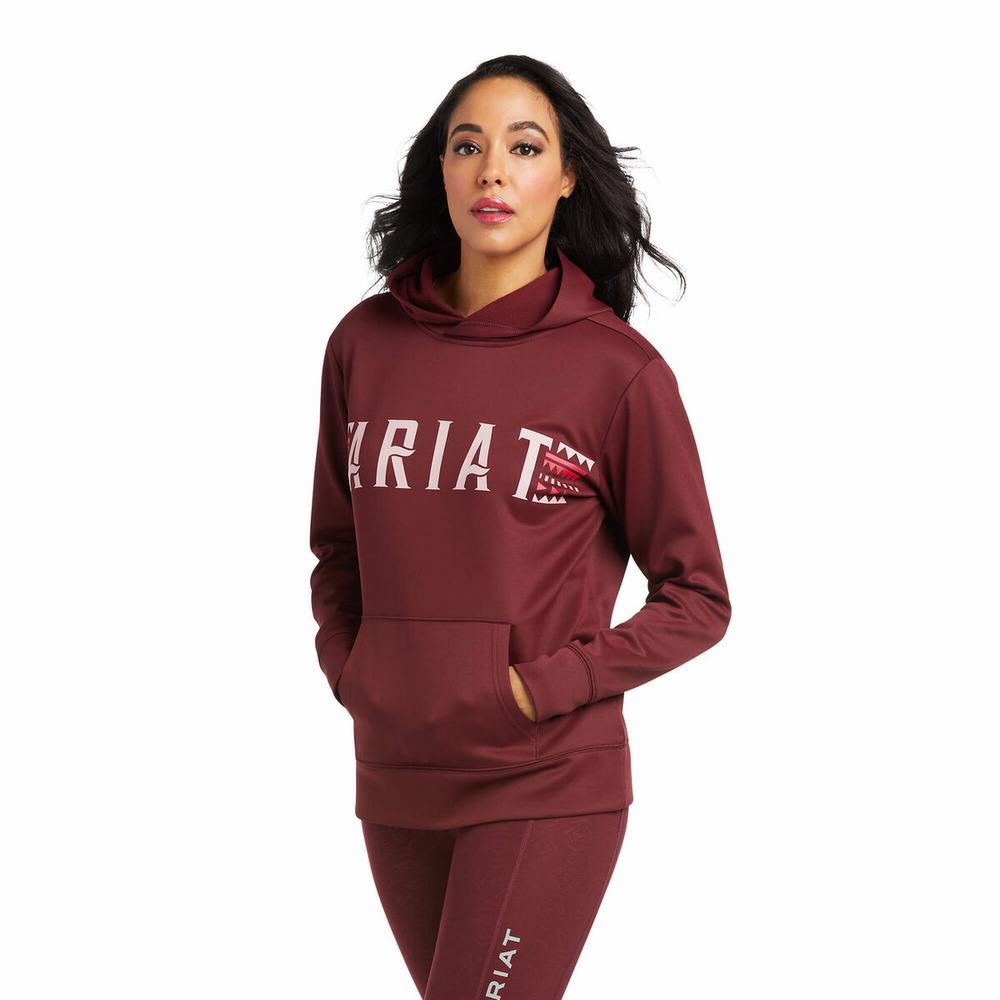 Burgundy Ariat Logo Tek Women\'s Hoodies | LDAT73912