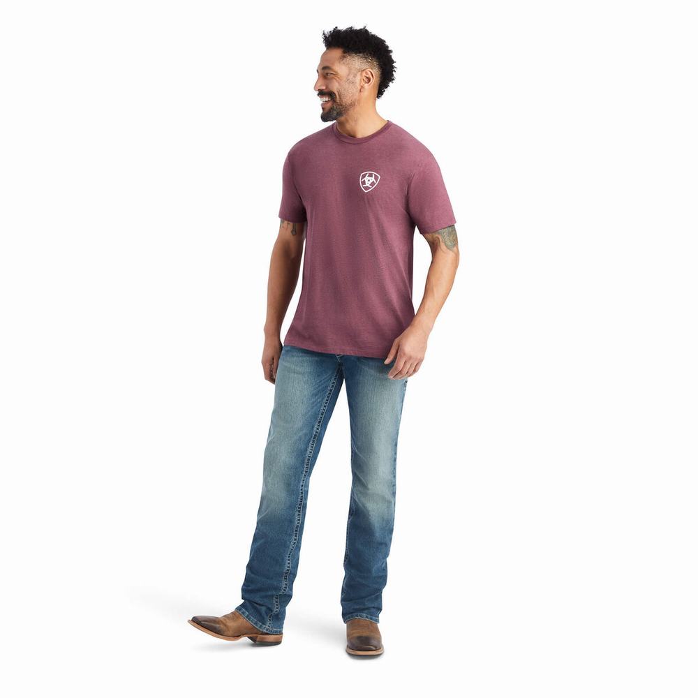 Burgundy Ariat Minimalist Men's Polo Shirts | LKEB48609