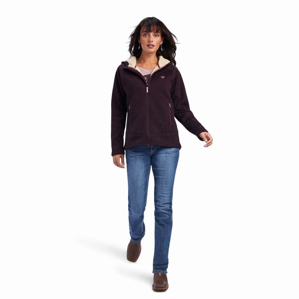 Burgundy Ariat REAL McCall Full Zip Women's Sweaters | HTJP54279