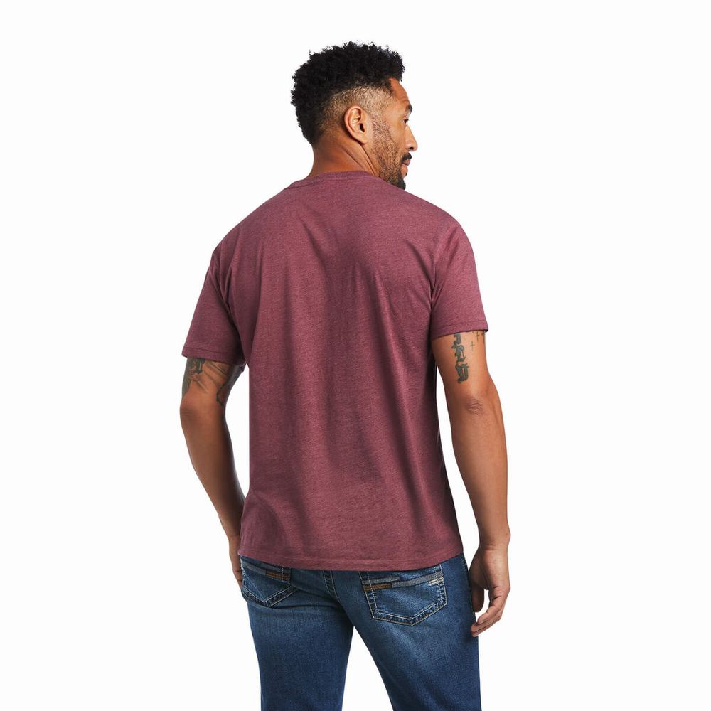 Burgundy Ariat Steer Skull USA Men's Polo Shirts | ENYO28640