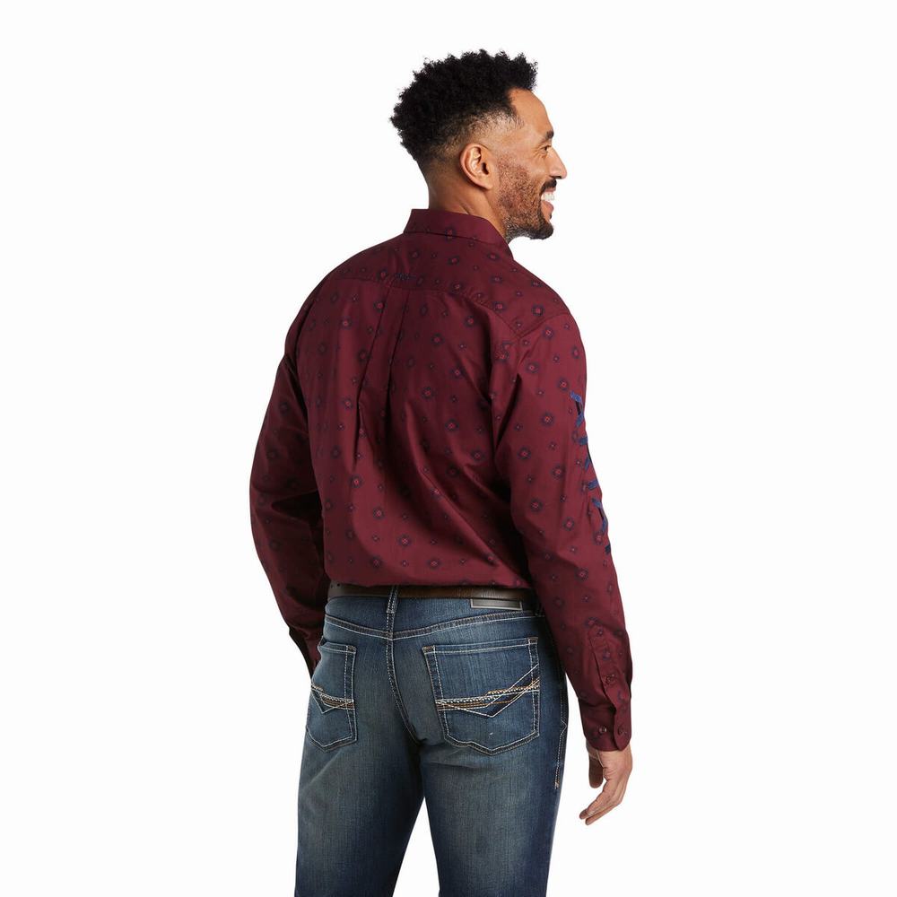 Burgundy Ariat Team Wade Fitted Men's Shirts | VUSH52819