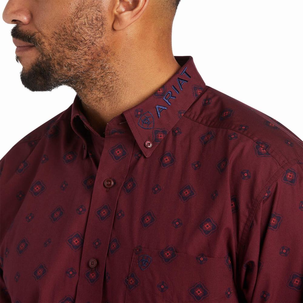 Burgundy Ariat Team Wade Fitted Men's Shirts | VUSH52819