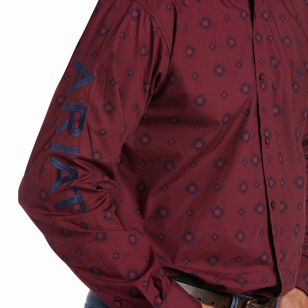 Burgundy Ariat Team Wade Fitted Men's Shirts | VUSH52819