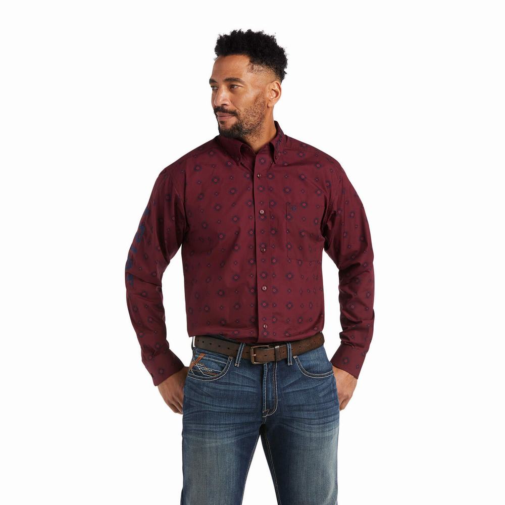 Burgundy Ariat Team Wade Fitted Men\'s Shirts | VUSH52819