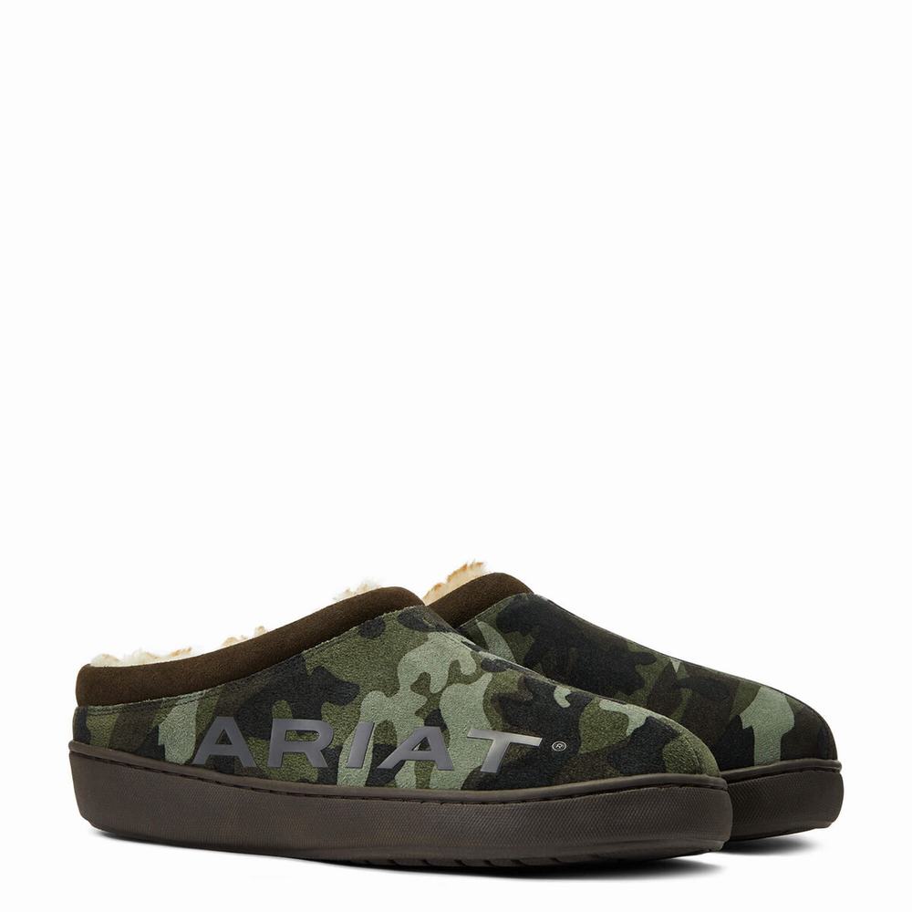 Camo Ariat Logo Back Men's Slippers | VAER07615