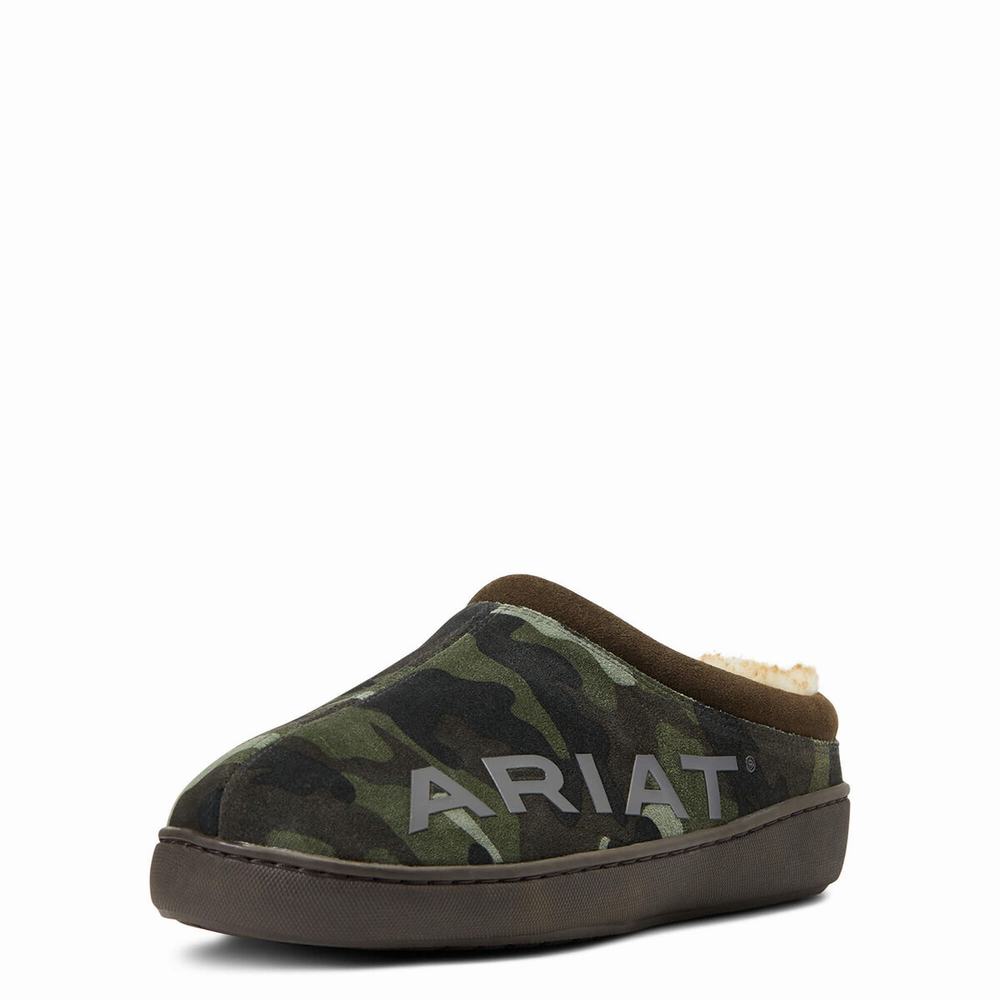 Camo Ariat Logo Back Men\'s Slippers | VAER07615