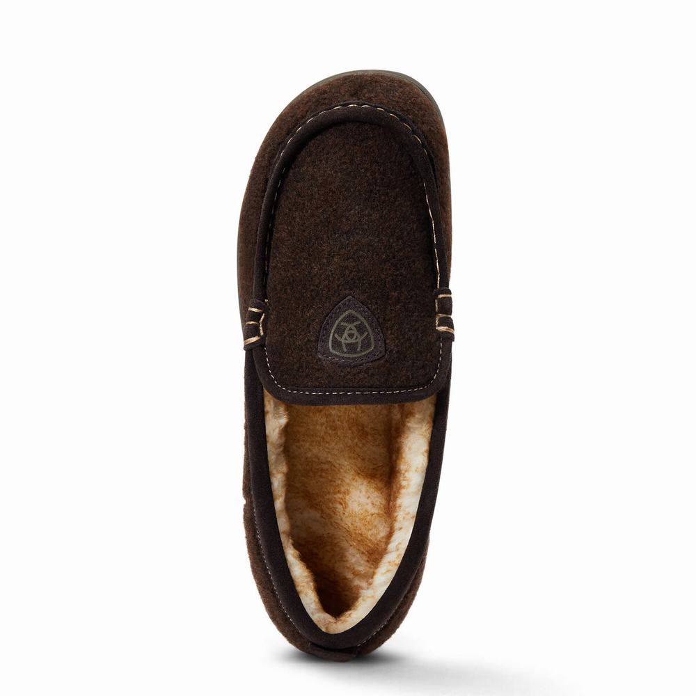 Chocolate Ariat Lost Lake Moccasin Men's Slippers | ETMQ36081