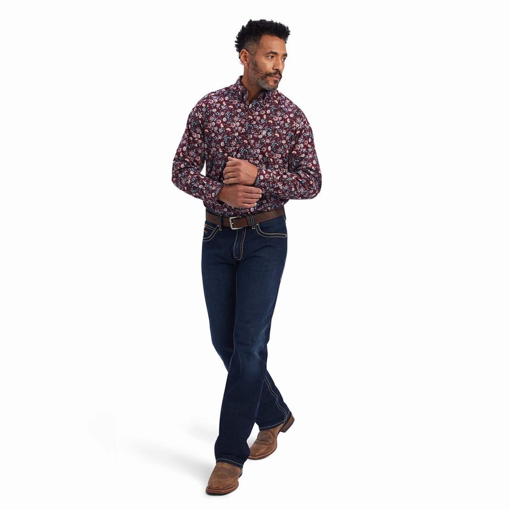 Claret Ariat Flannery Classic Fit Men's Shirts | QJGB68973