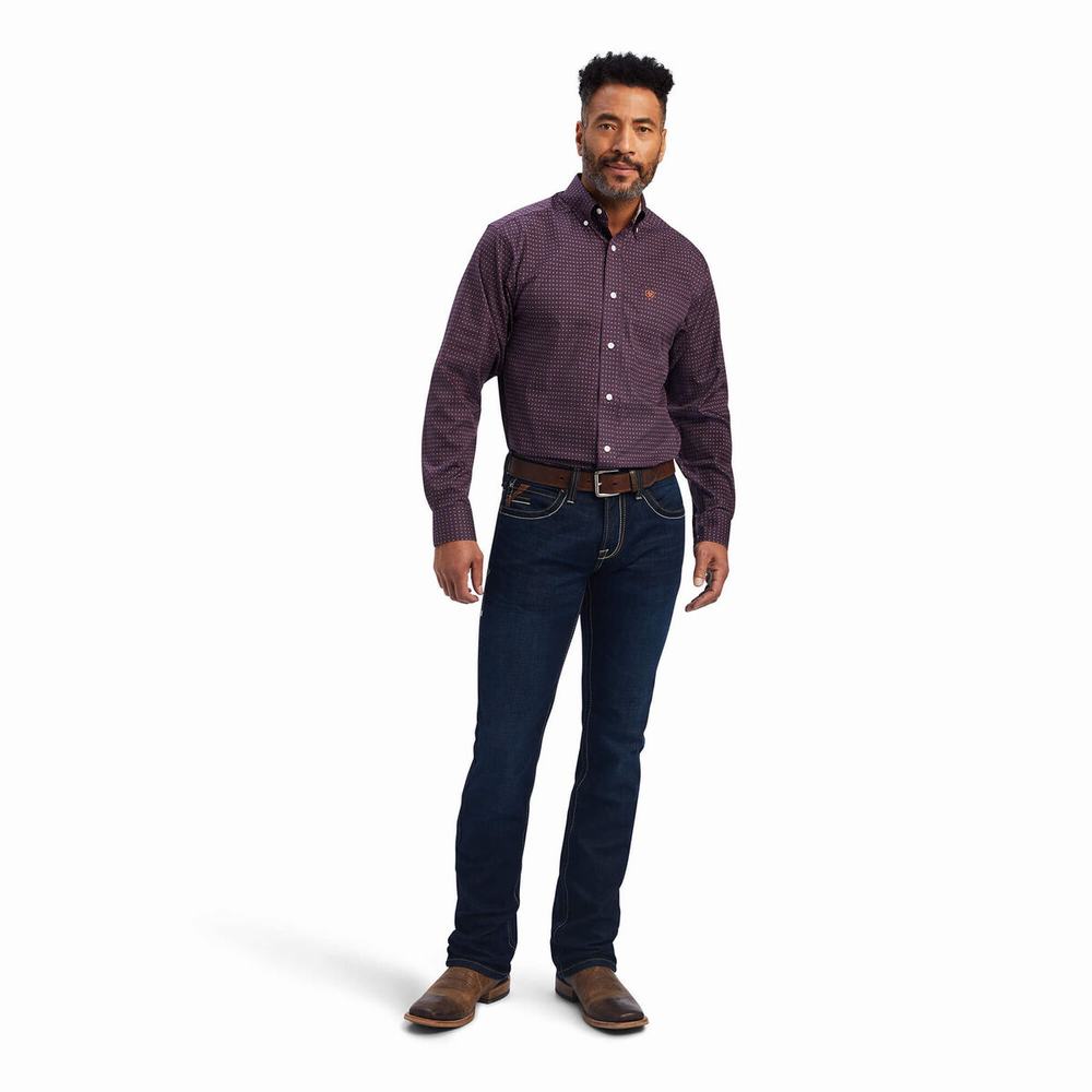 Claret Ariat Wrinkle Free Dylen Fitted Men's Shirts | XLZS93256