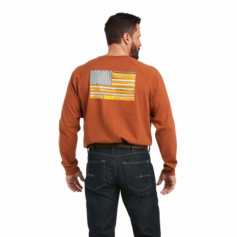 Copper Ariat Rebar CottonStrong Brand Flag Men\'s T Shirts | UEDB38906