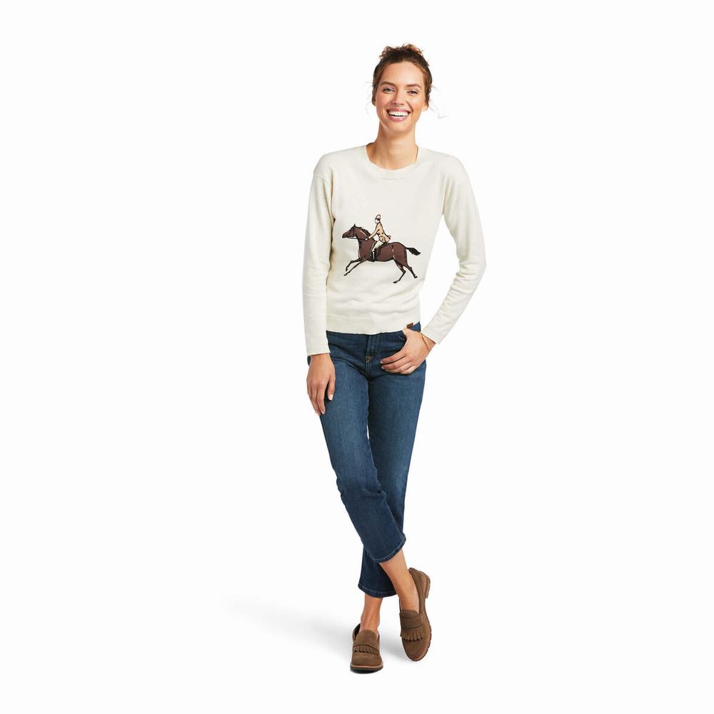 Cream Ariat Floret Women's Sweaters | EVJM58176