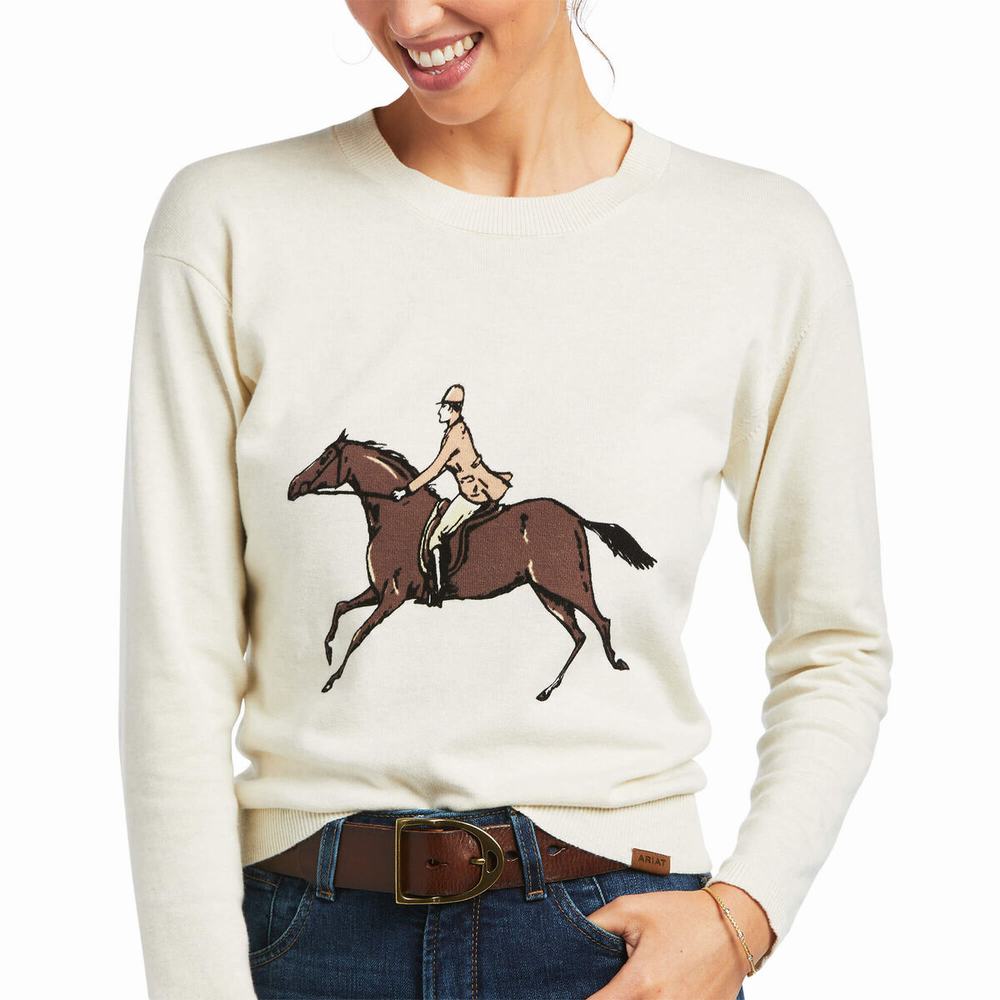 Cream Ariat Floret Women's Sweaters | EVJM58176