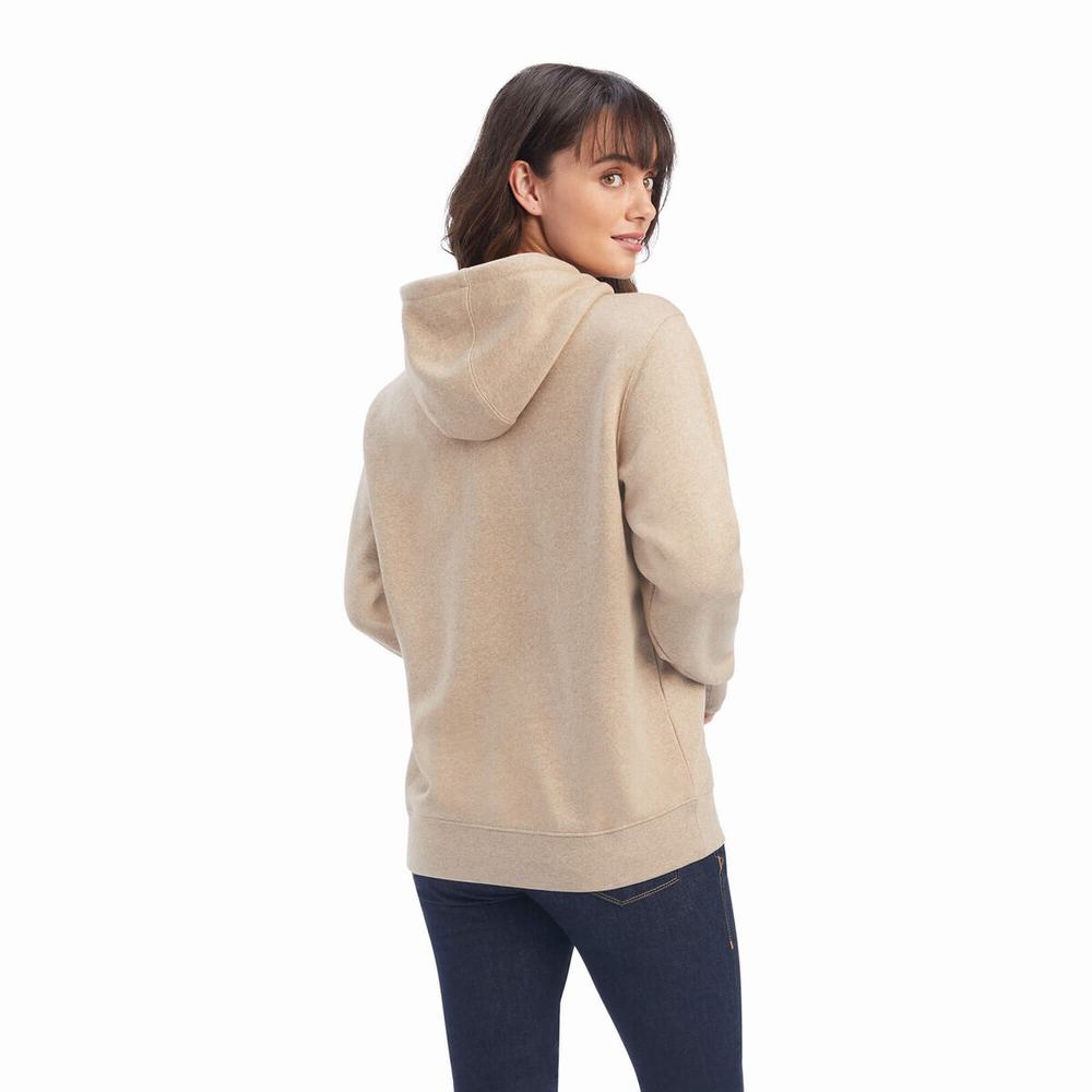 Dark Beige Ariat REAL Shield Logo Women's Hoodies | YCLG30259