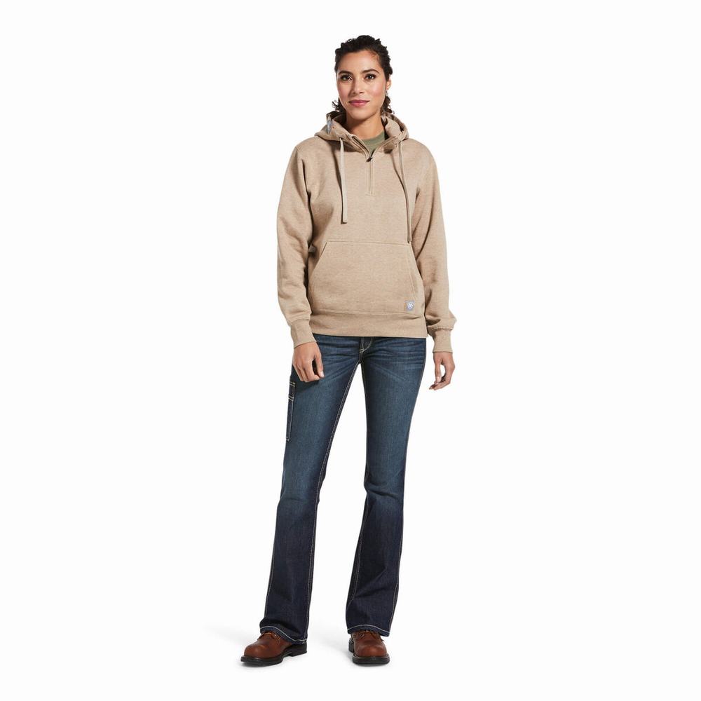 Dark Beige Ariat Rebar Skill Set 1/2 Zip Women's Hoodies | LVRN52890