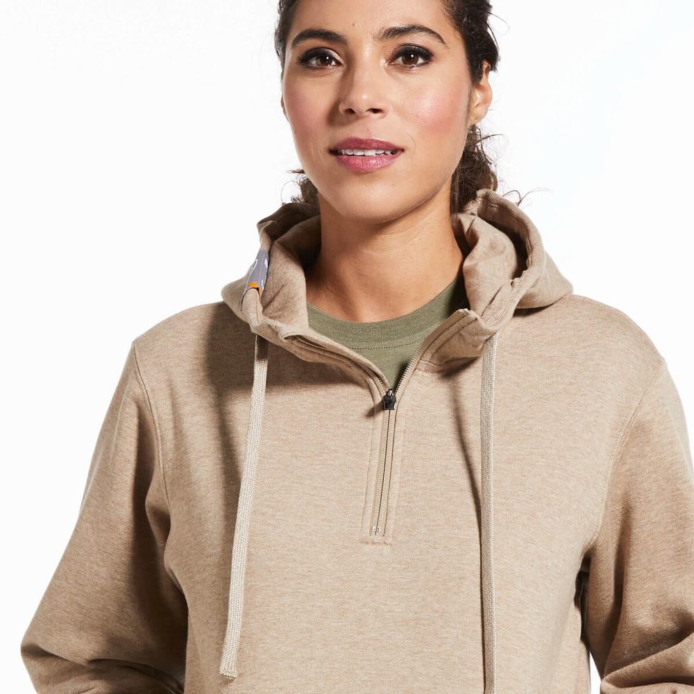 Dark Beige Ariat Rebar Skill Set 1/2 Zip Women's Hoodies | LVRN52890