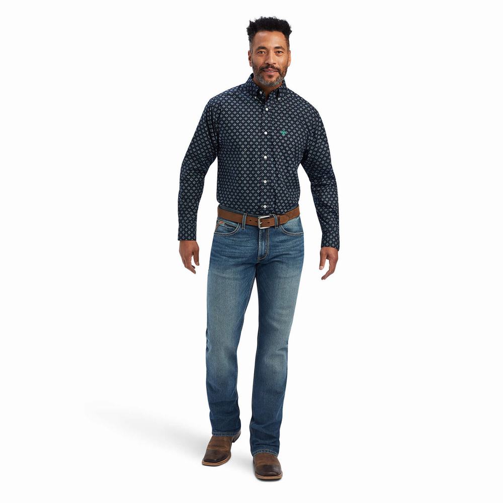 Dark Blue Ariat Beckham Classic Fit Men's Shirts | HXSQ05826