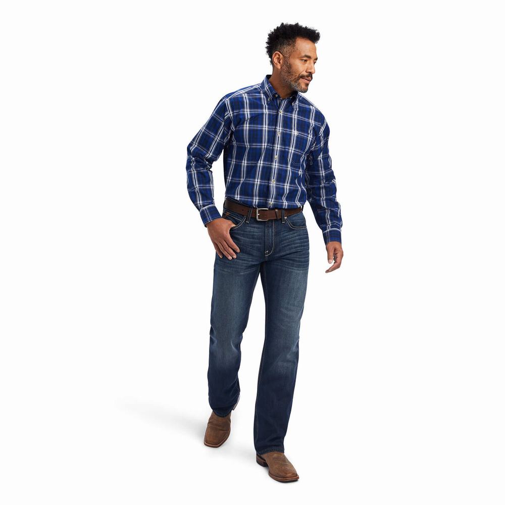 Dark Blue Ariat Pro Series Burke Classic Fit Men's Shirts | CHIN36940