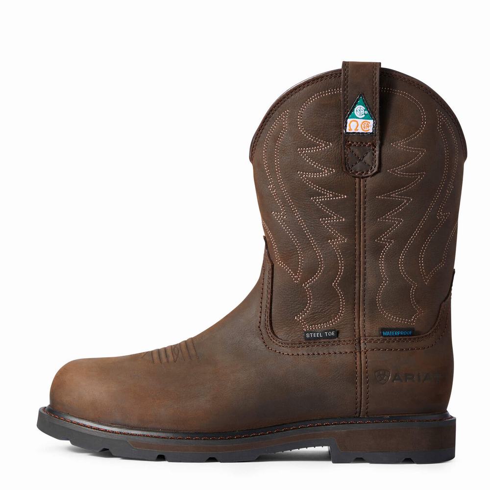 Dark Brown Ariat Groundbreaker CSA Waterproof Steel Toe Men's Waterproof Boots | OBZR35967