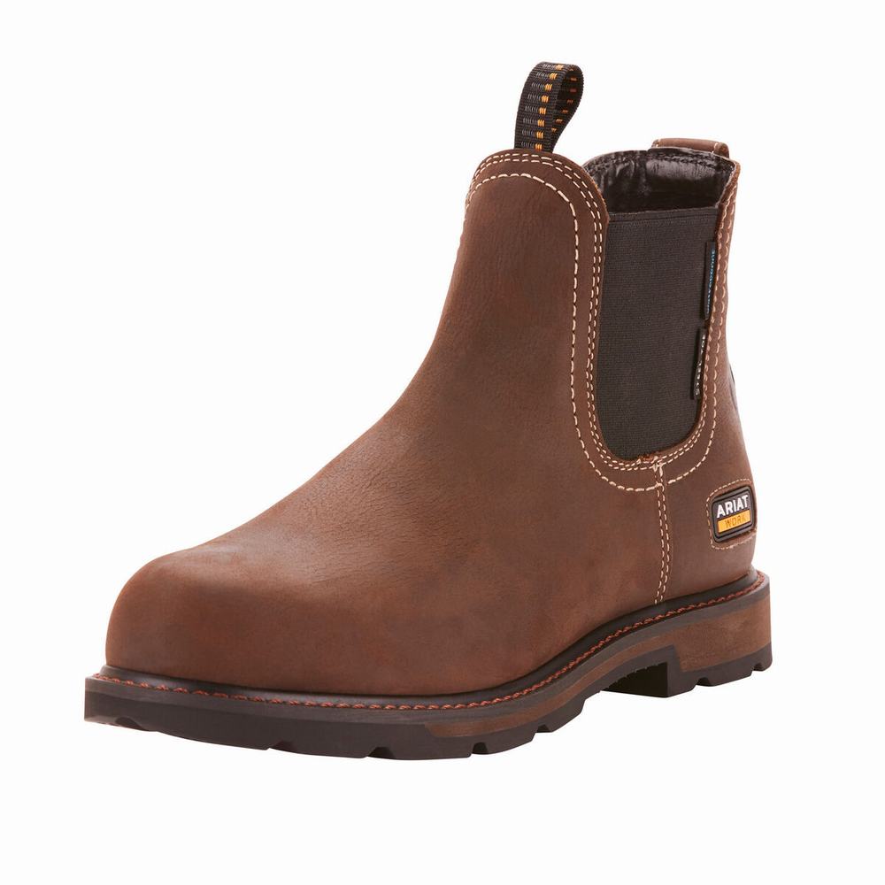 Dark Brown Ariat Groundbreaker Chelsea Waterproof Steel Toe Men's Chelsea Boots | OUET06318