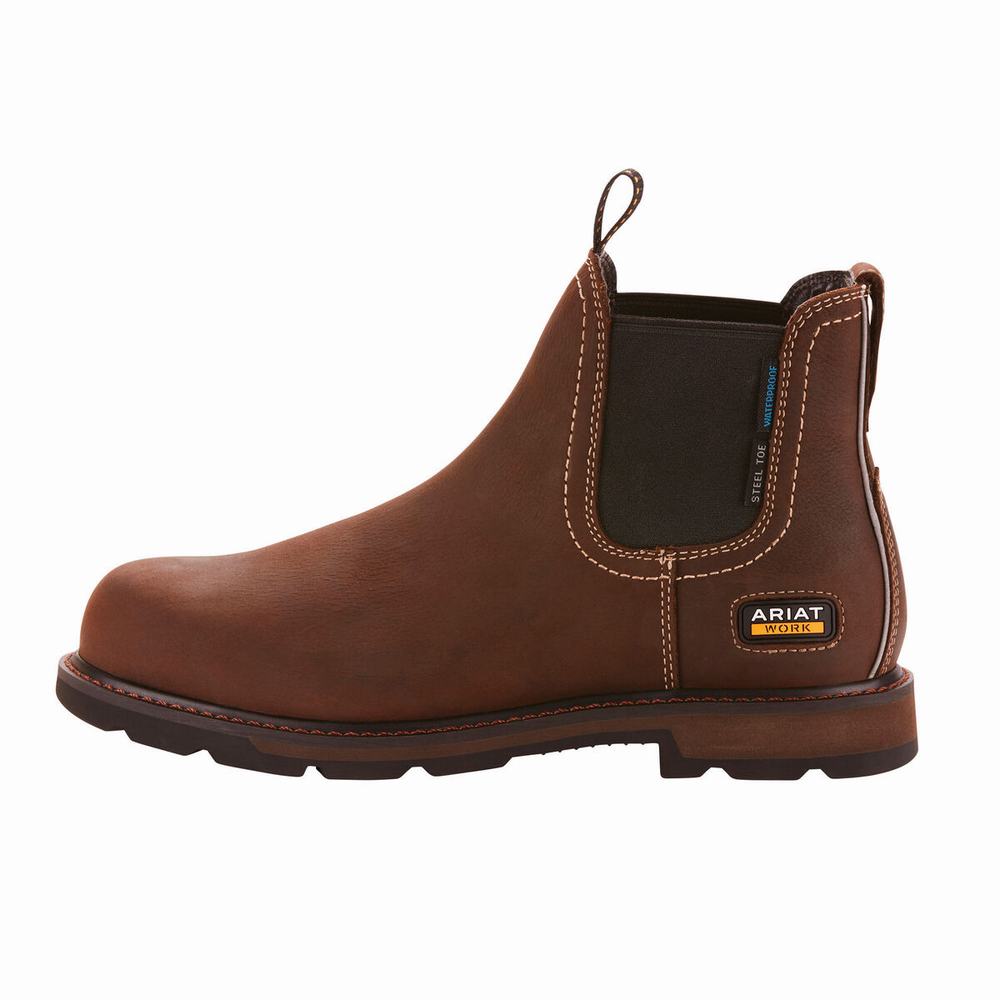 Dark Brown Ariat Groundbreaker Chelsea Waterproof Steel Toe Men's Chelsea Boots | OUET06318