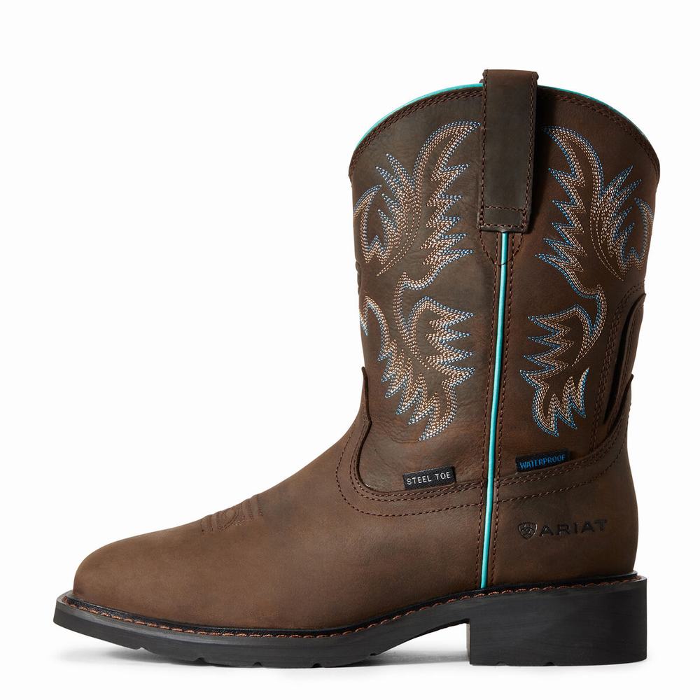 Dark Brown Ariat Krista Waterproof Steel Toe Women's Work Boots | IABW67139