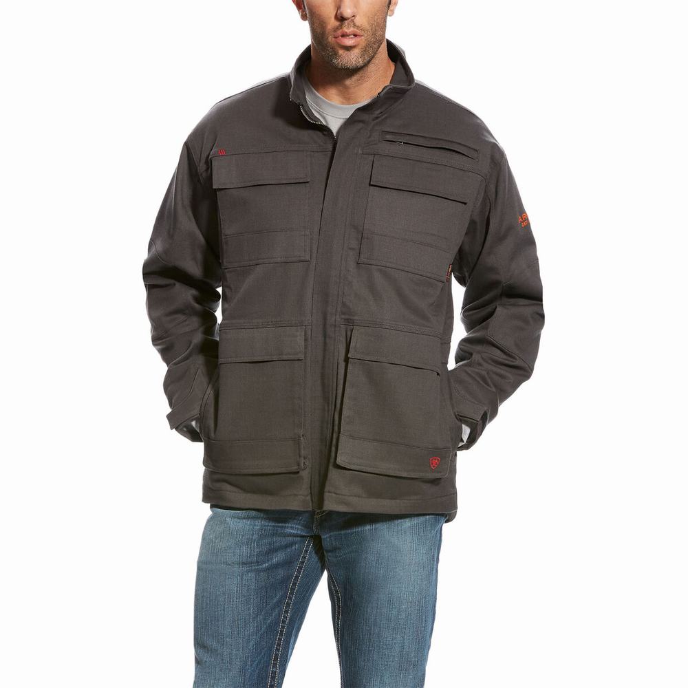 Dark Grey Ariat FR Canvas Stretch Men\'s Jackets | BFLC46859