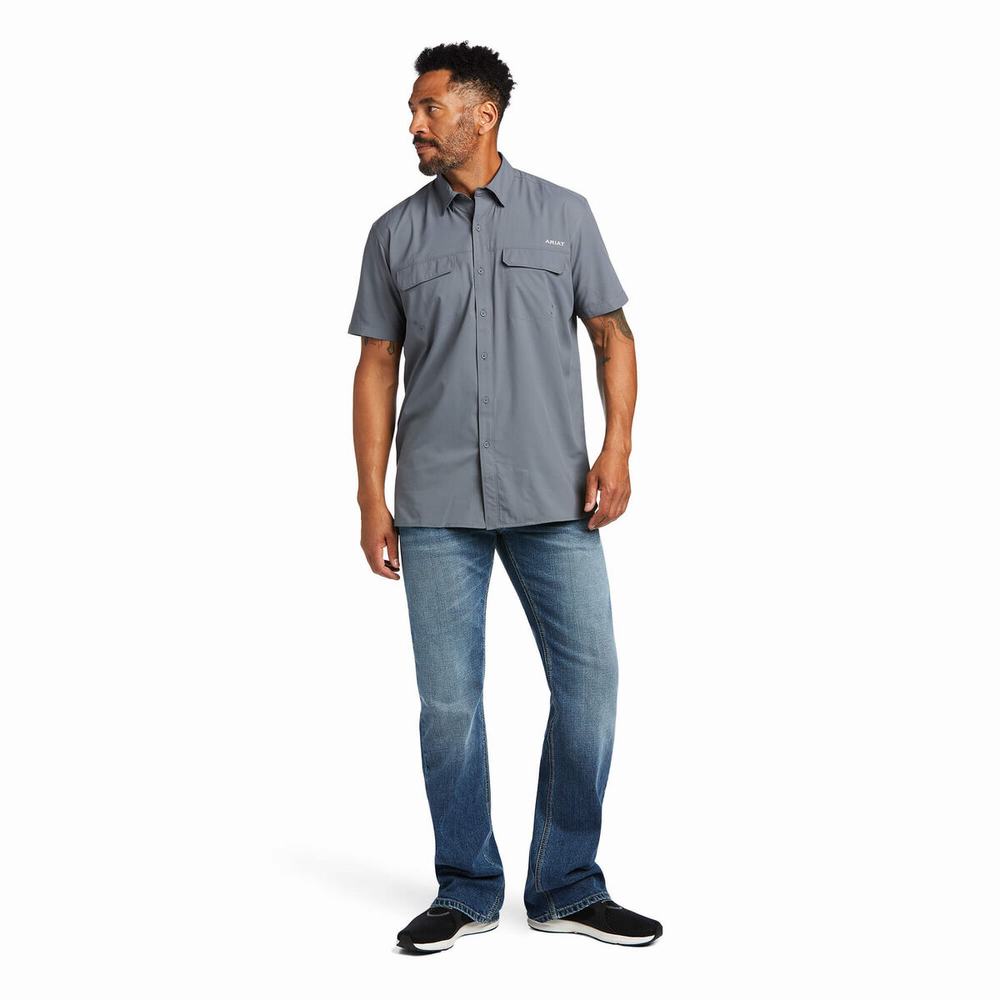 Dark Grey Ariat VentTEK Outbound Fitted Men's Shirts | UEBY95147