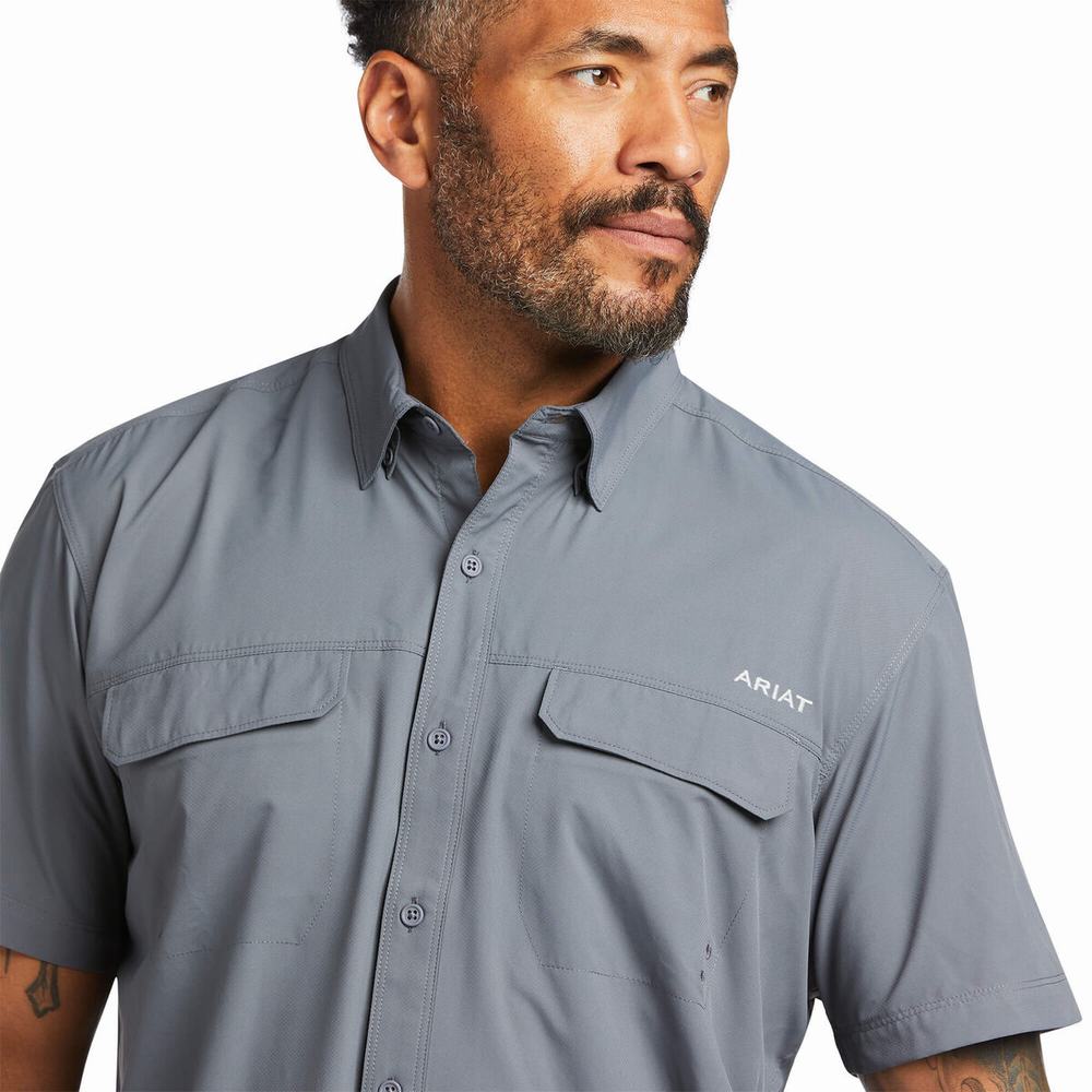 Dark Grey Ariat VentTEK Outbound Fitted Men's Shirts | UEBY95147