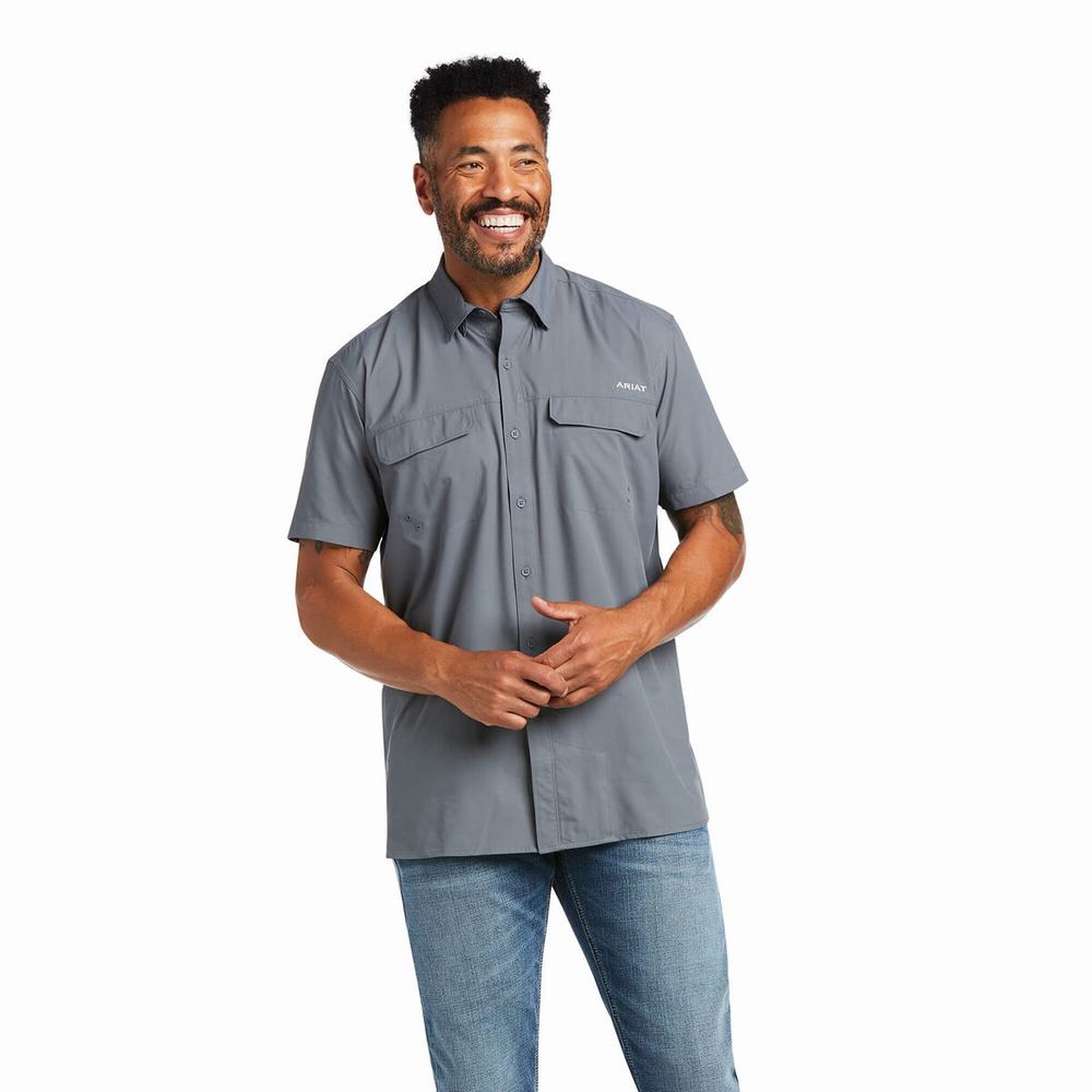 Dark Grey Ariat VentTEK Outbound Fitted Men\'s Shirts | UEBY95147