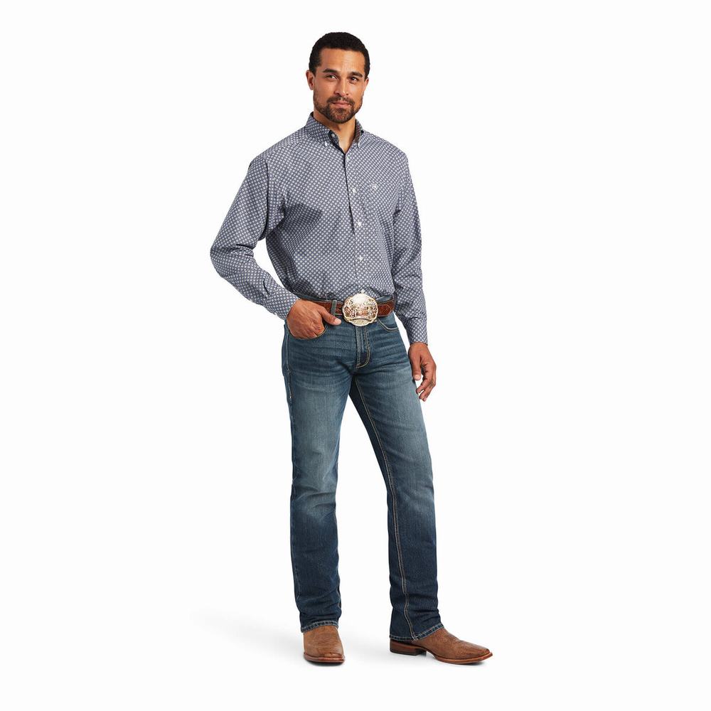 Dark Grey Blue Ariat Bo Classic Fit Men's Shirts | JNLZ01974