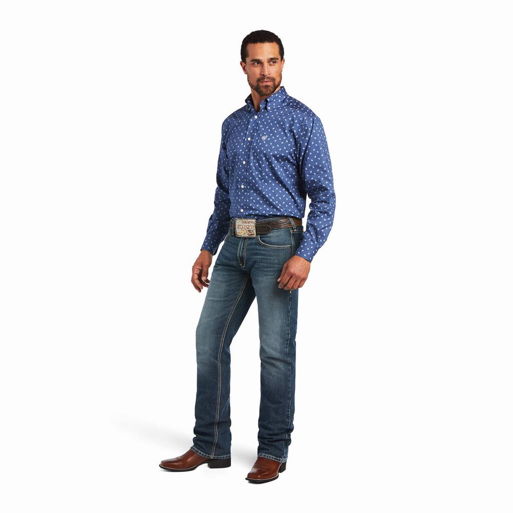 Dark Grey Blue Ariat Brycen Stretch Classic Fit Men's Shirts | SYDT89026