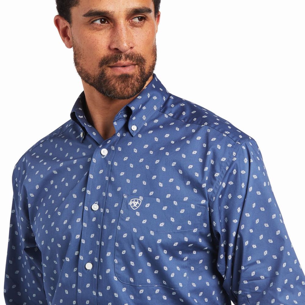 Dark Grey Blue Ariat Brycen Stretch Classic Fit Men's Shirts | SYDT89026