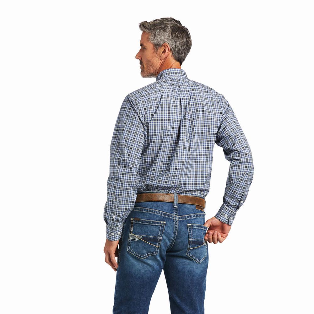 Dark Grey Blue Ariat Pro Series Adriel Fitted Men's Shirts | GXPM78512