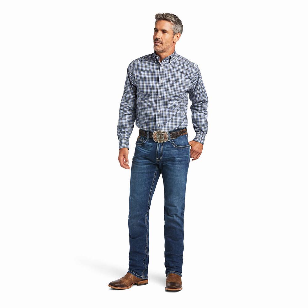 Dark Grey Blue Ariat Pro Series Adriel Fitted Men's Shirts | GXPM78512