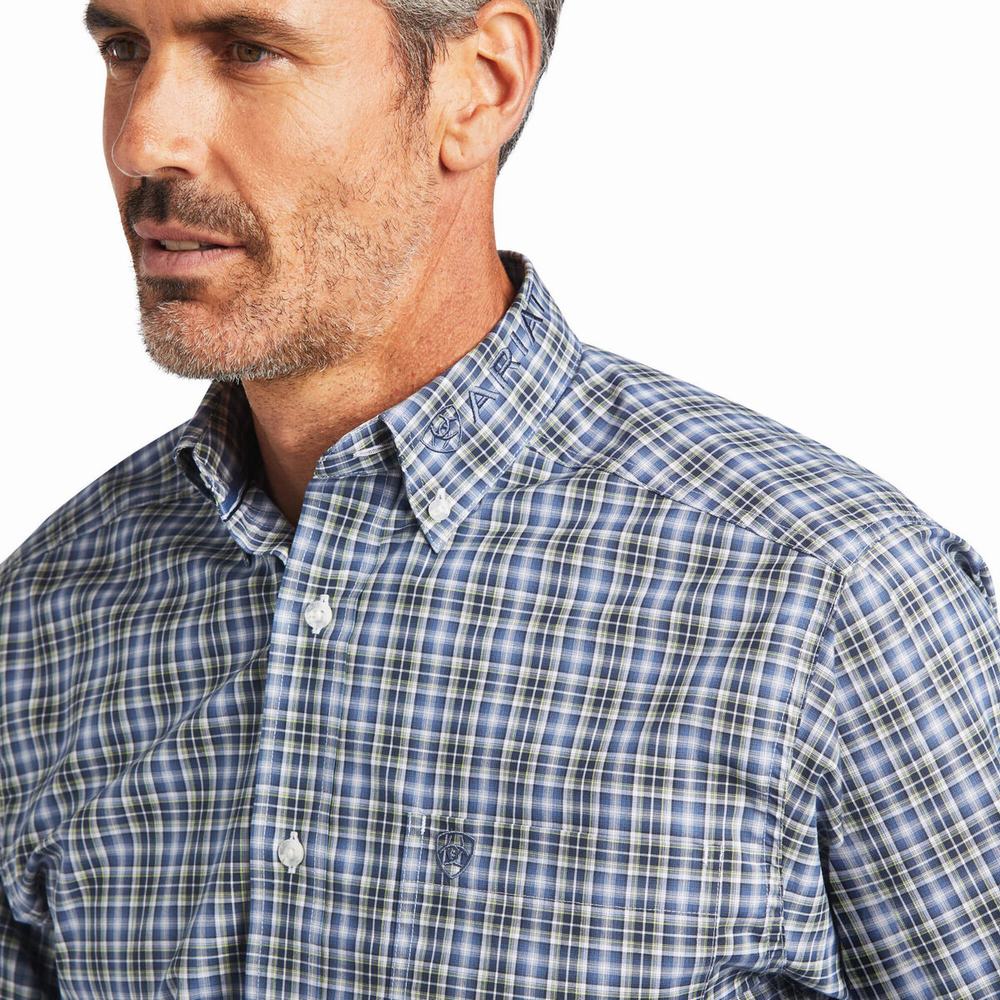 Dark Grey Blue Ariat Pro Series Adriel Fitted Men's Shirts | GXPM78512