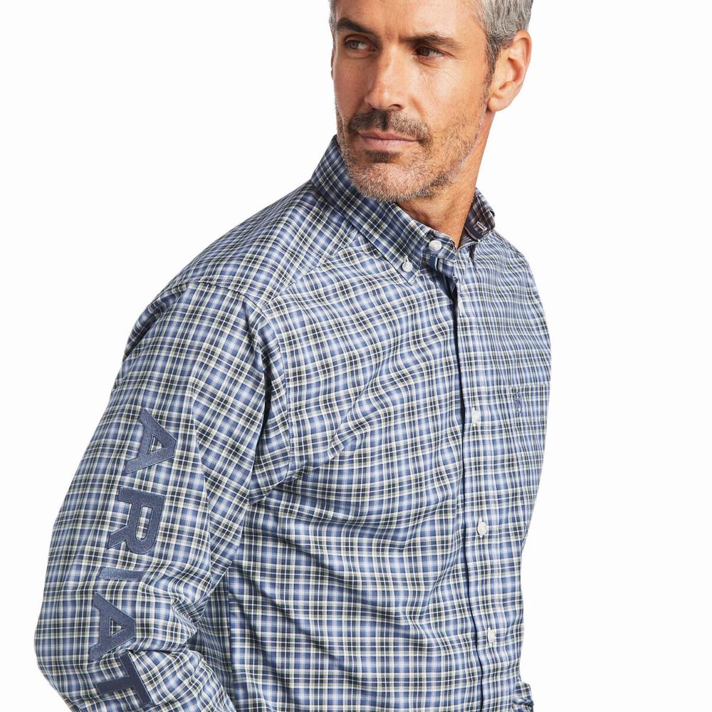 Dark Grey Blue Ariat Pro Series Adriel Fitted Men's Shirts | GXPM78512