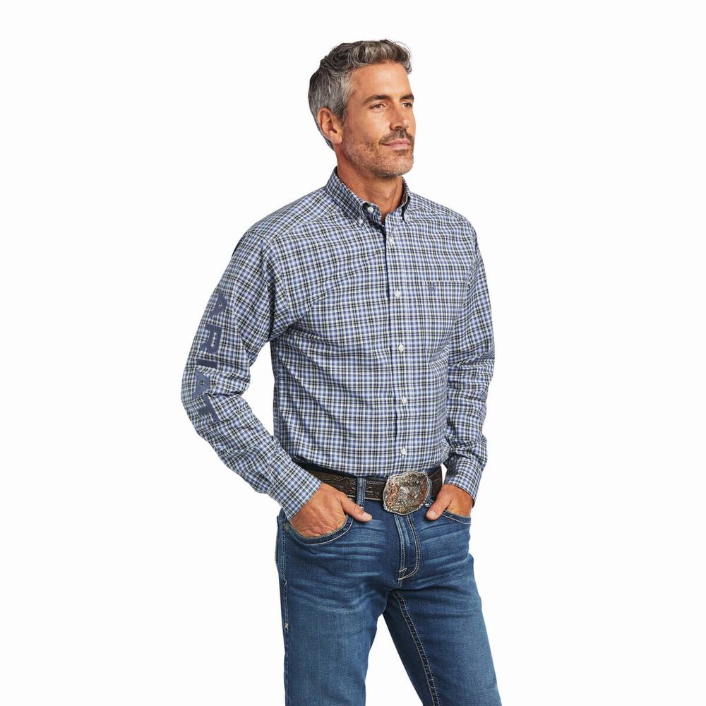 Dark Grey Blue Ariat Pro Series Adriel Fitted Men's Shirts | GXPM78512