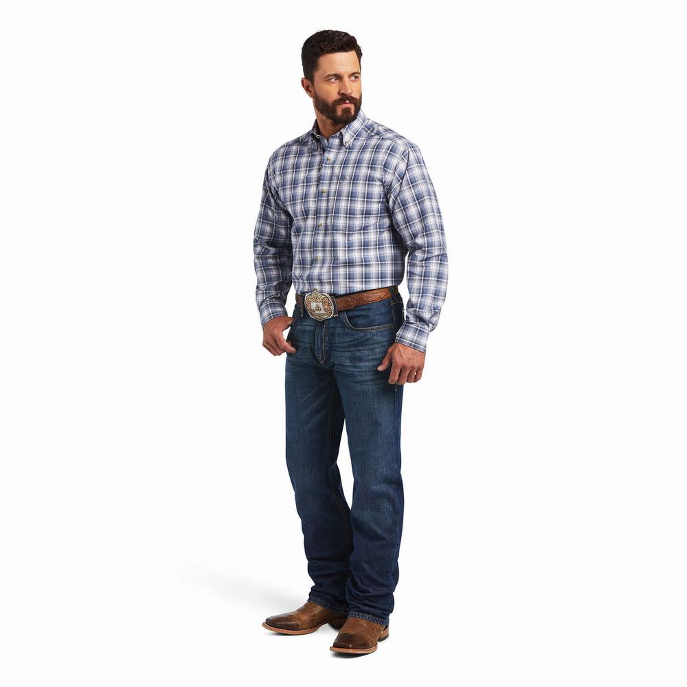 Dark Grey Blue Ariat Pro Series Bennett Classic Fit Men's Shirts | LZEF96053