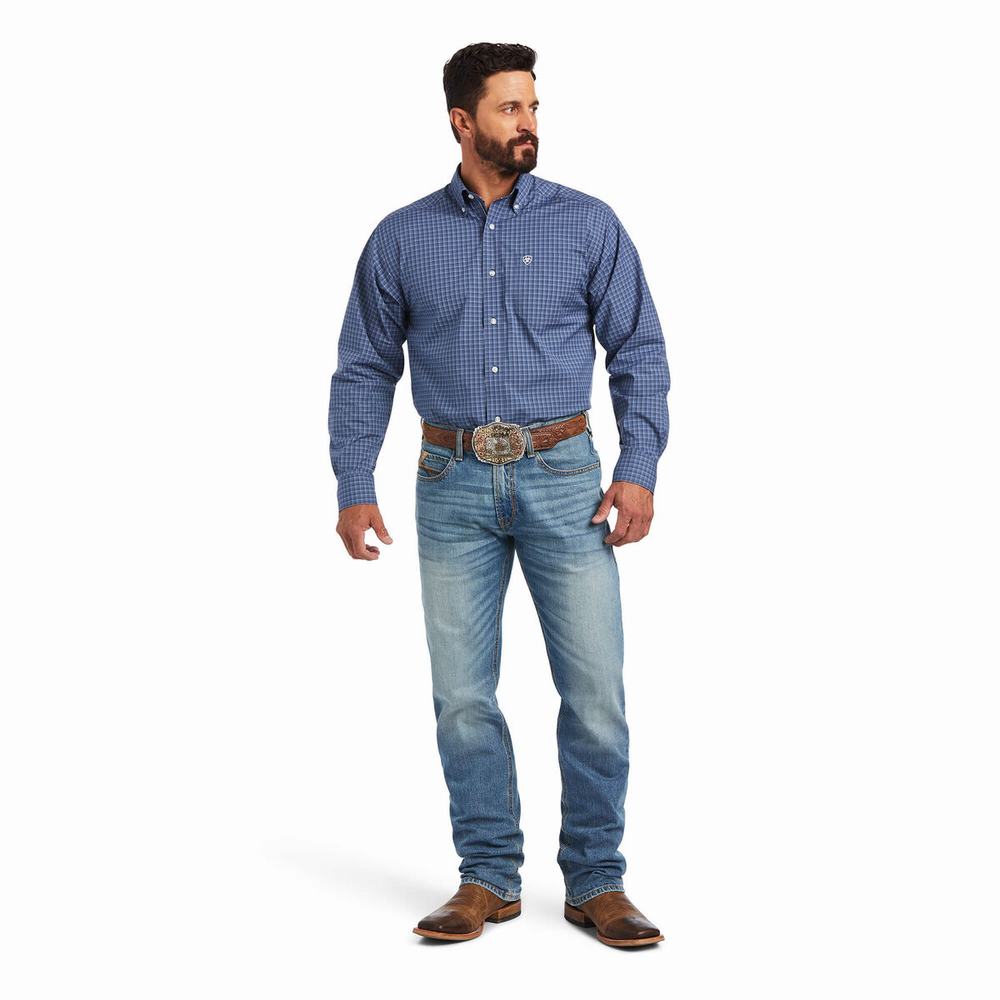 Dark Grey Blue Ariat Pro Series Bryson Classic Fit Men's Shirts | JQXV79832