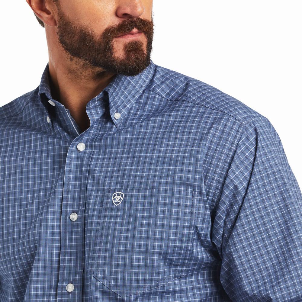 Dark Grey Blue Ariat Pro Series Bryson Classic Fit Men's Shirts | JQXV79832