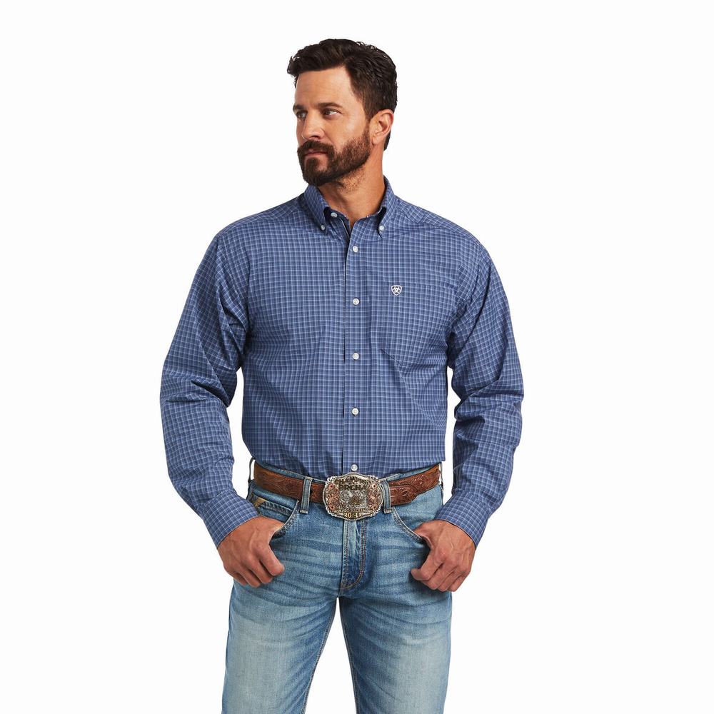 Dark Grey Blue Ariat Pro Series Bryson Classic Fit Men\'s Shirts | JQXV79832