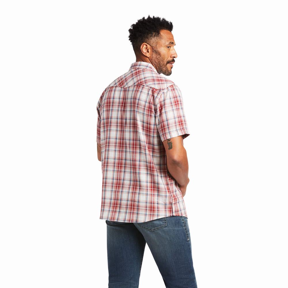 Dark Red Ariat Hennessey Retro Fit Men's Shirts | NBKM63819