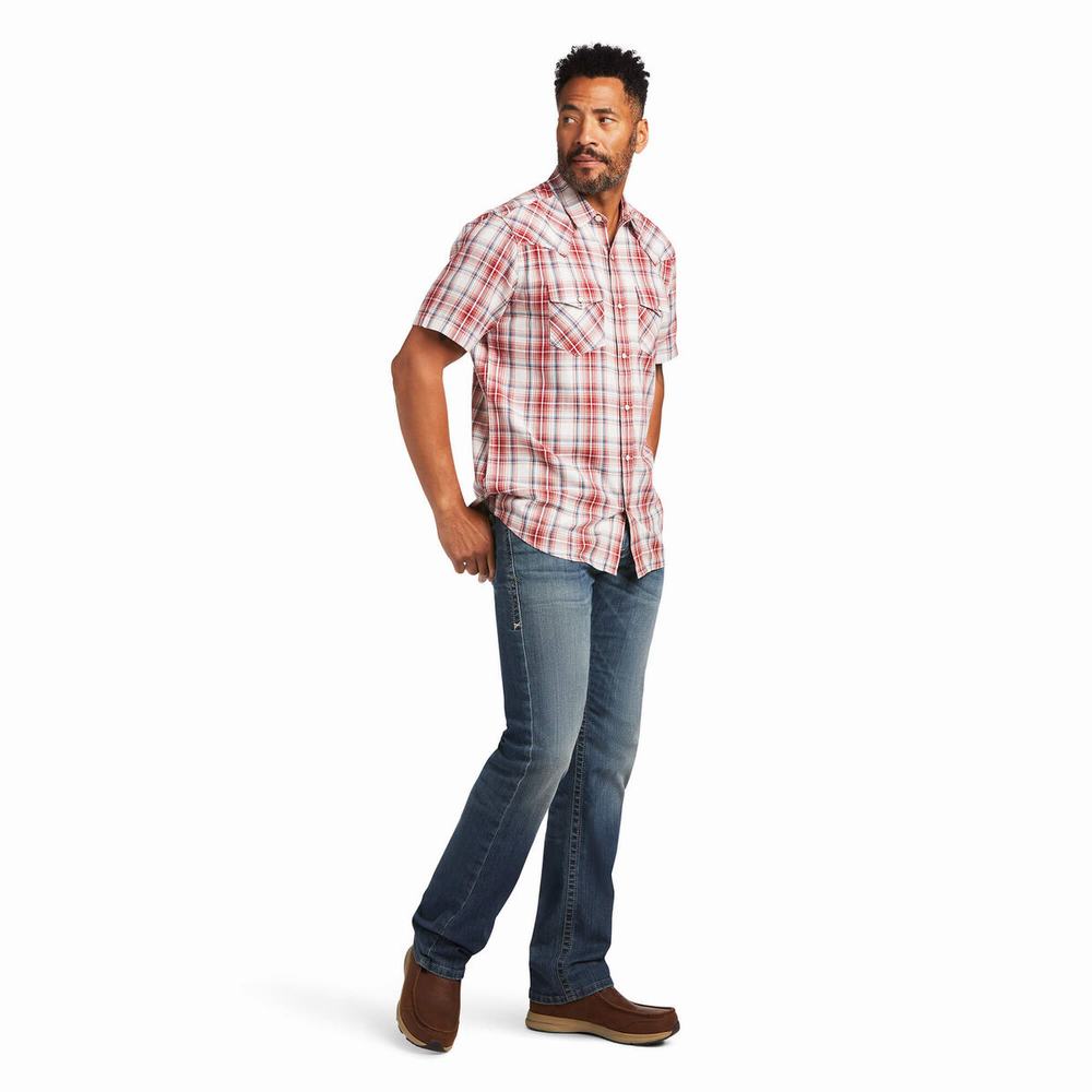 Dark Red Ariat Hennessey Retro Fit Men's Shirts | NBKM63819