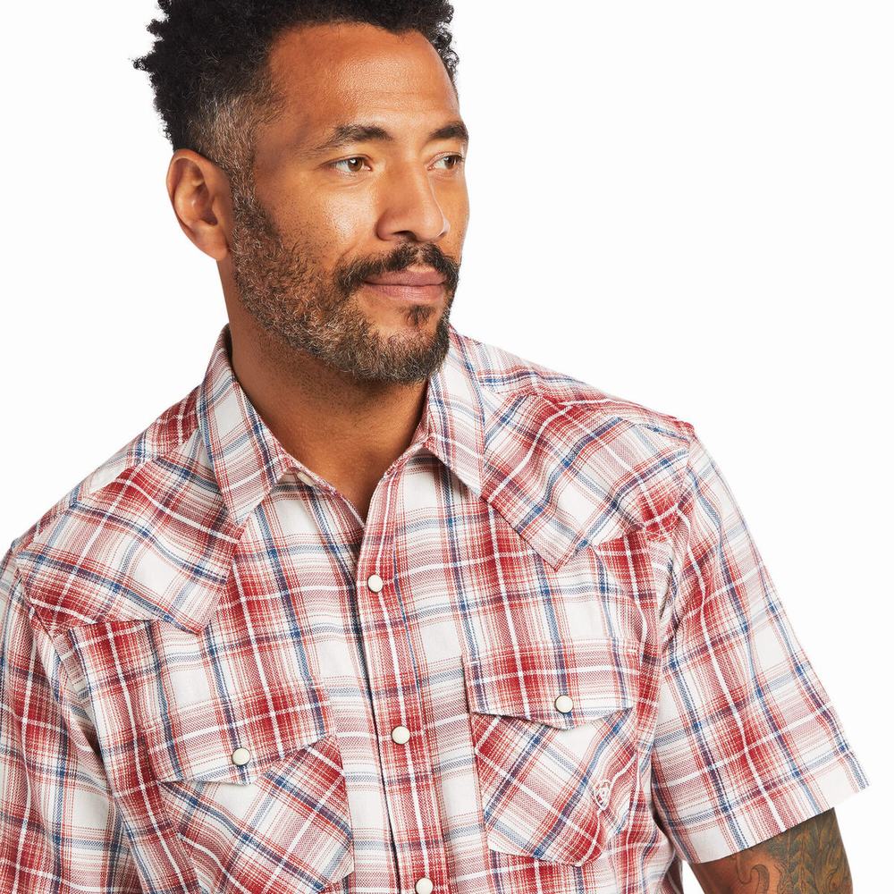 Dark Red Ariat Hennessey Retro Fit Men's Shirts | NBKM63819