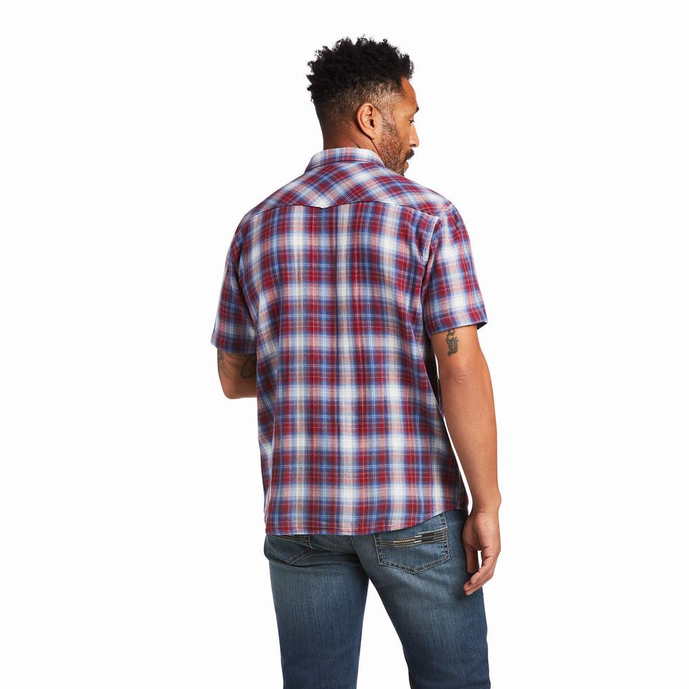 Dark Red Ariat Hollis Retro Fit Men's Shirts | UKYP64093