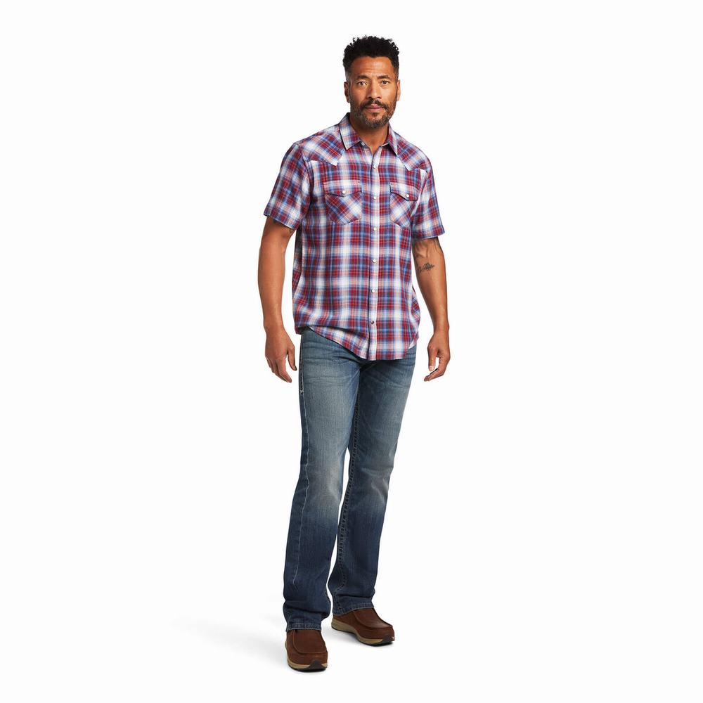 Dark Red Ariat Hollis Retro Fit Men's Shirts | UKYP64093